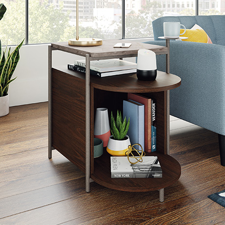 Radial Modern Faux Stone Top Side Table Umber Wood 426024 Sauder Radial Modern Faux Stone Top Side Table, Stone Top End Table With Drawer