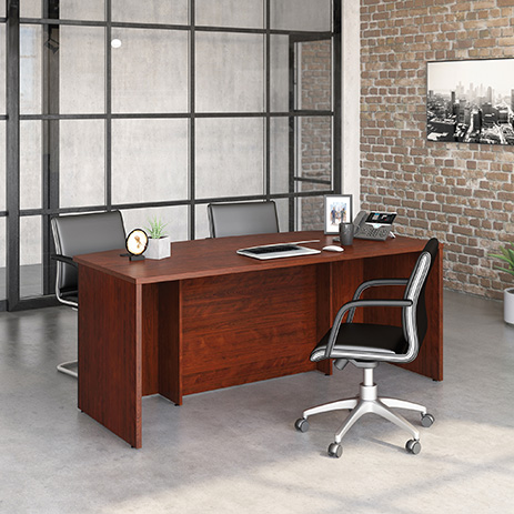 Affirm 72 Bowfront Executive Desk Classic Cherry 426285 Sauder Sauder Woodworking