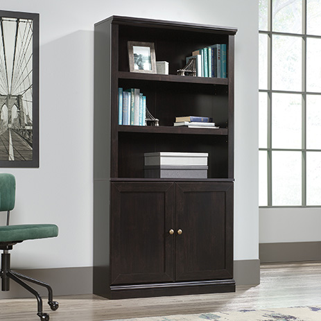 Sauder Select 5 Shelf Bookcase With, Black Bookcase With Cabinet Doors