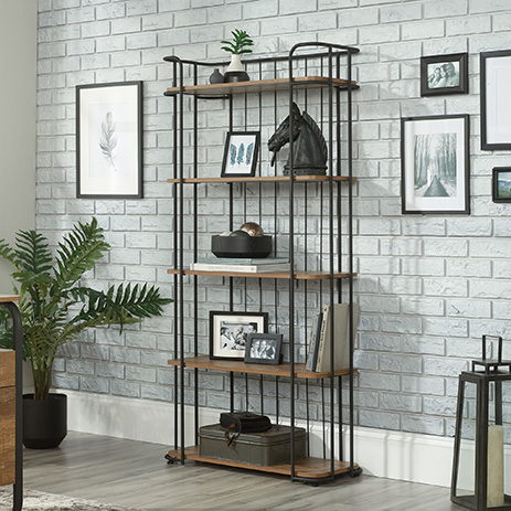 Station House Wood Metal Bookcase, Tall Industrial Bookcase Gray