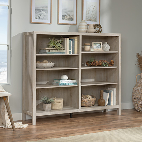 Cubby Bookcase Chalked Chestnut, Sauder Edge Water Library Wall Bookcase In Antiqued Paints