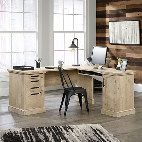 Aspen Post L Shaped Desk With Keyboard, Oak L Shaped Desk With Drawers