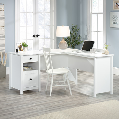 County Line L Shaped Desk With File, White Office Desk With File Drawers
