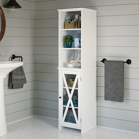 Cottage Road Linen Cabinet Tower White 428847 Sauder Woodworking Cottage Road Linen Cabinet Tower White, Bathroom Storage Tower