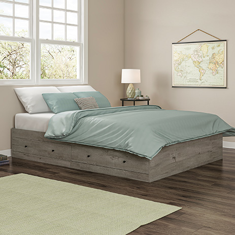 Cannery Bridge Queen Size Storage Bed Mystic Oak 430282 Sauder Cannery Bridge Queen Size Storage Bed, Beds With Storage Queen