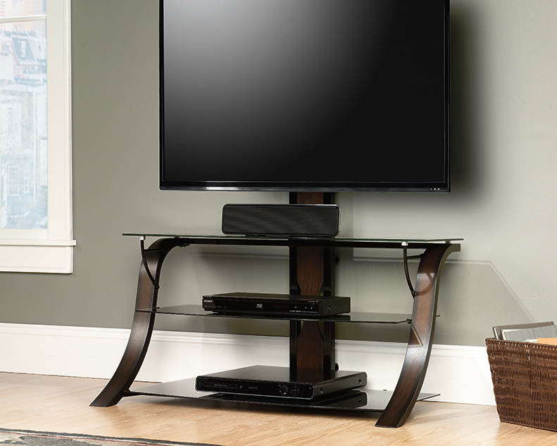 Sauder Select Veer Mounted Tv Stand Cherry Finish 413906