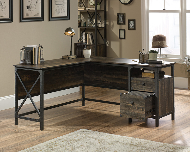 Steel River Industrial L Shaped Desk Carbon Oak 423976