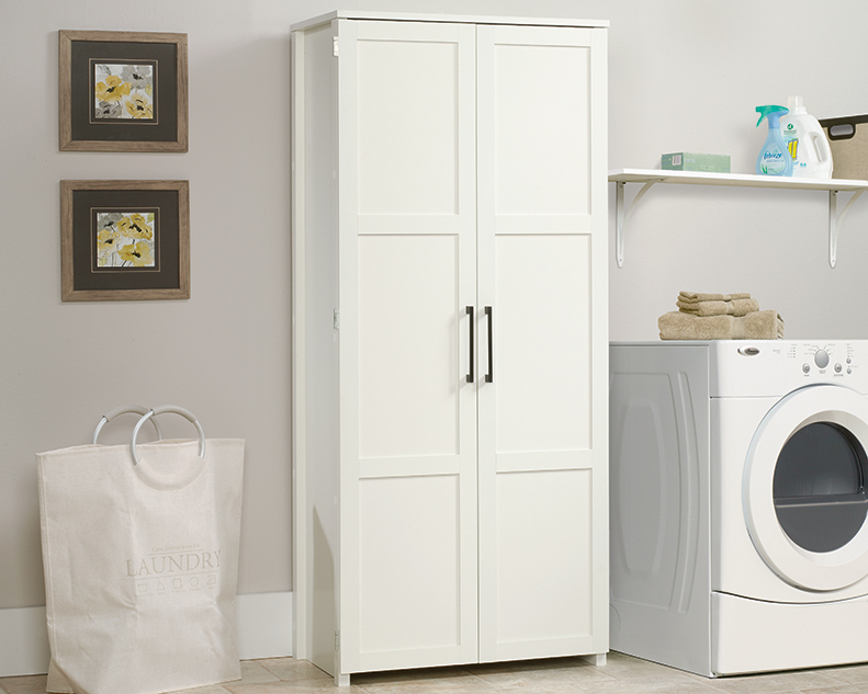 HomePlus Two Door Storage Cabinet White Finish 424001 Sauder