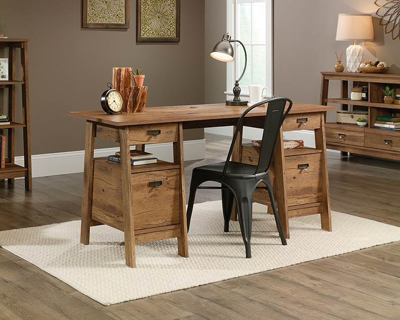 Trestle Executive Desk with Storage Vintage Oak (424127) – Sauder