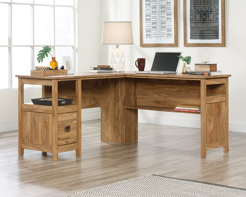Cannery Bridge L-Shaped Office Desk Sandoori Mango (424198) – Sauder