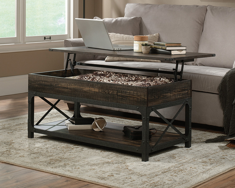 Steel River Rustic Lift-Top Coffee Table Carbon Oak (425671) – Sauder