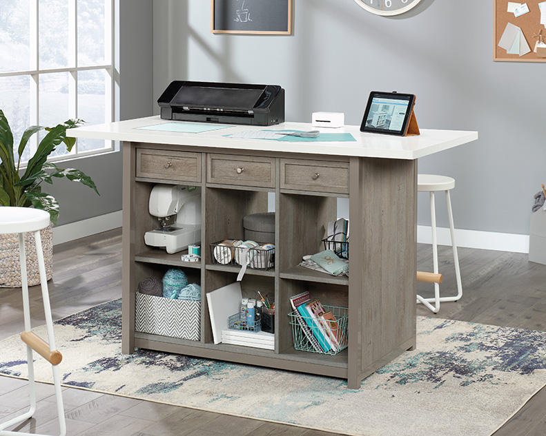 Craft Pro Work Table with Storage Mystic Oak (427156) – Sauder