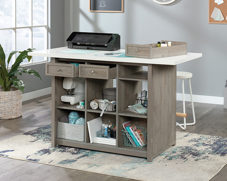 Craft Pro Work Table with Storage Mystic Oak (427156) – Sauder