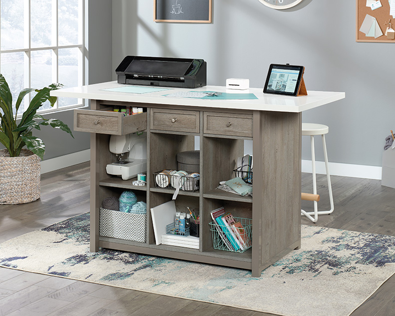 Craft Pro Work Table with Storage Mystic Oak (427156) – Sauder