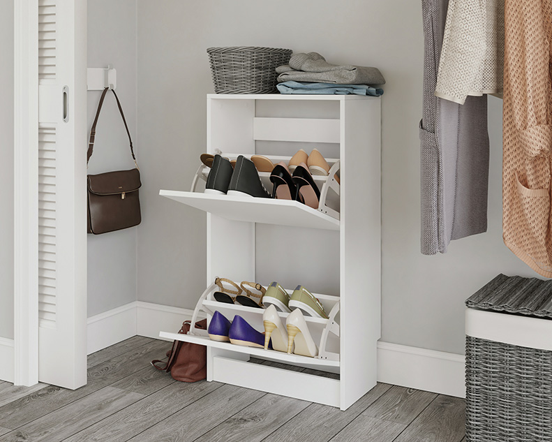 Sauder Select Adjustable 2 Compartment Shoe Cabinet White 428220 Sauder