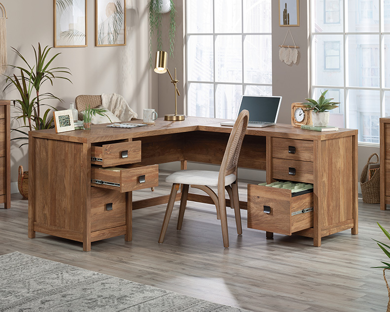 Cannery Bridge L-Shaped Desk Sindoori Mango (429556) – Sauder