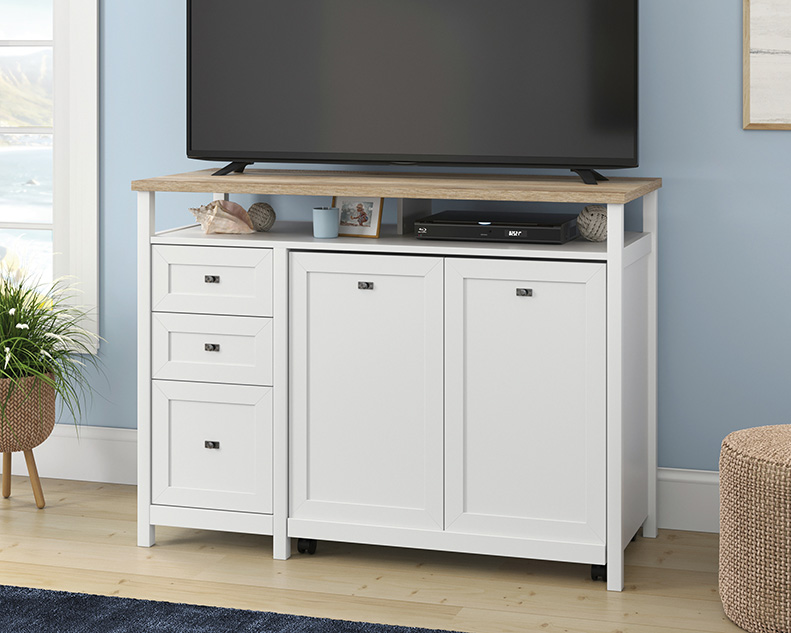 Cottage Road TV Credenza & Desk Combo White (430055) – Sauder