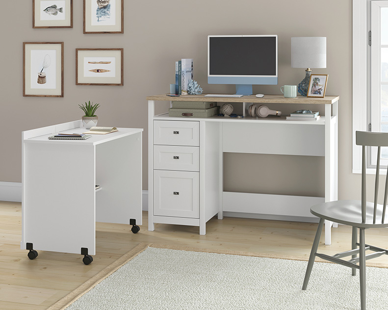 Cottage Road TV Credenza & Desk Combo White (430055) – Sauder