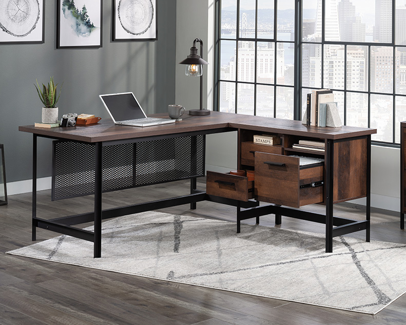 Briarbrook L-Shaped Desk Barrel Oak (430071) - Sauder