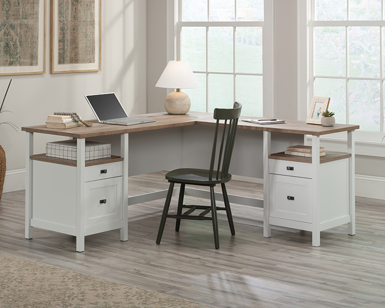White L-Shaped Desk with Drawers