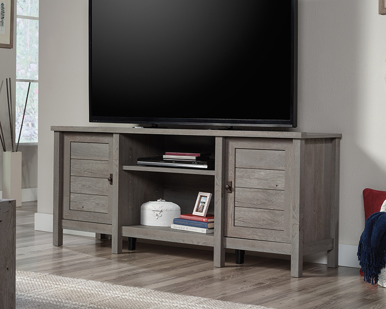 Cottage Road TV Credenza with Doors Mystic Oak 430441 Sauder