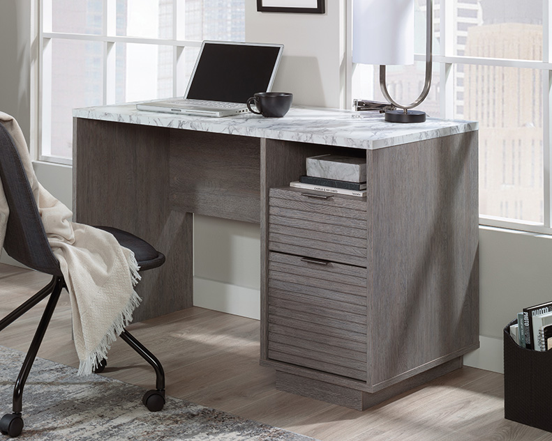 East Rock Single Pedestal Desk Ashen Oak (431763) – Sauder