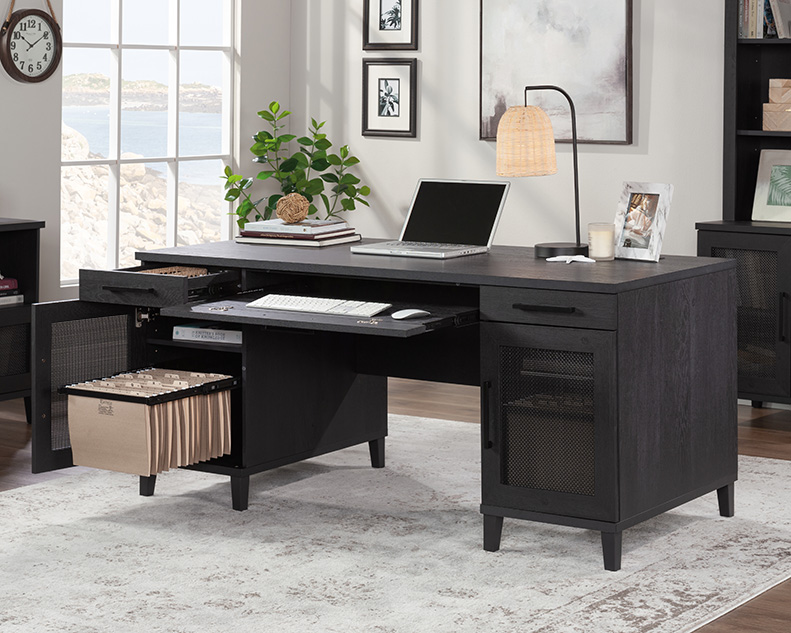 Tiffin Line Executive Desk Raven Oak (433226) – Sauder