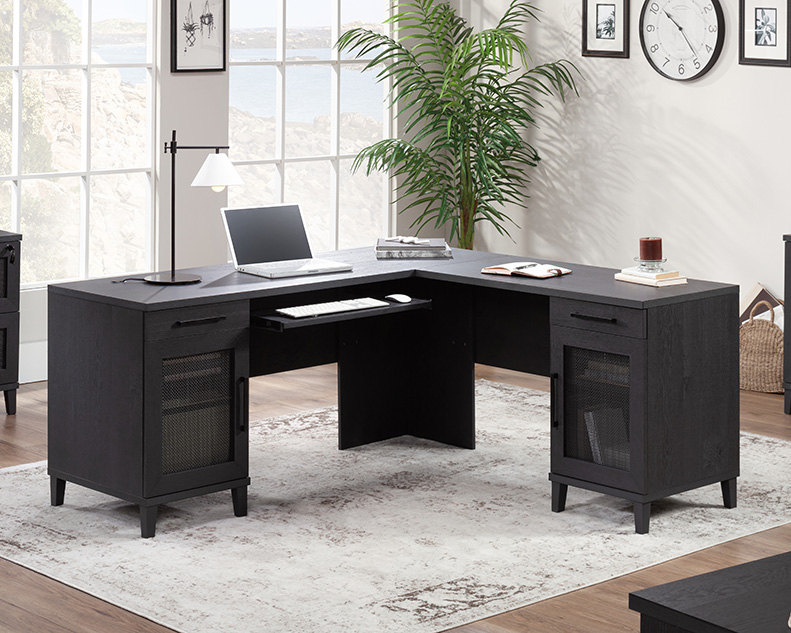 Tiffin Line L-Shaped Desk Raven Oak (433262) – Sauder