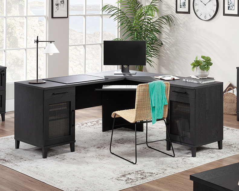 Tiffin Line L-Shaped Desk Raven Oak (433262) – Sauder