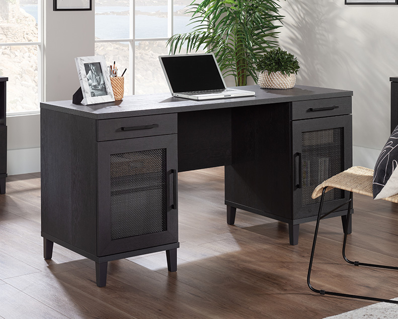 Tiffin Line Double Pedestal Desk Raven Oak (433266) – Sauder