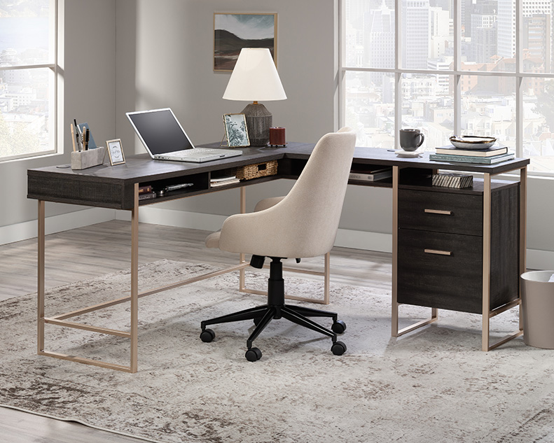 Walter Heights L-Shaped Desk Blade Walnut (433372) – Sauder