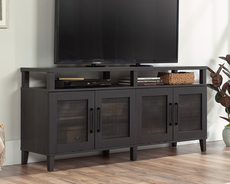 Tiffin Line TV Credenza with Doors Raven Oak (433576) – Sauder