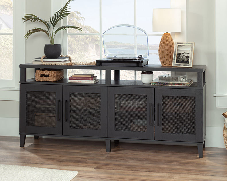 Tiffin Line TV Credenza with Doors Raven Oak (433576) – Sauder