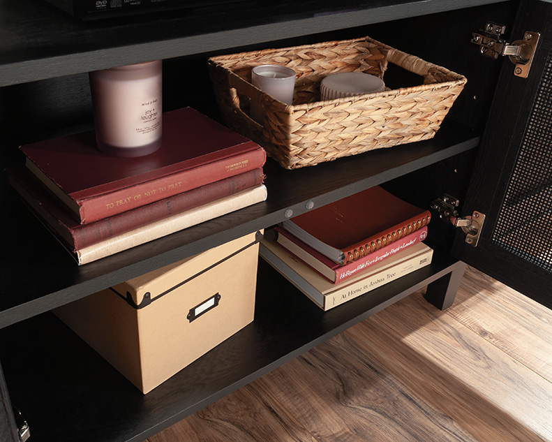 Tiffin Line TV Credenza with Doors Raven Oak (433576) – Sauder