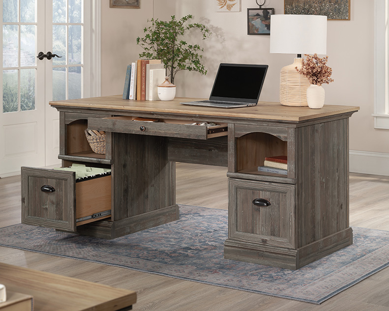 Sonnet Springs Executive Pedestal Desk Pebble Pine (434922) – Sauder