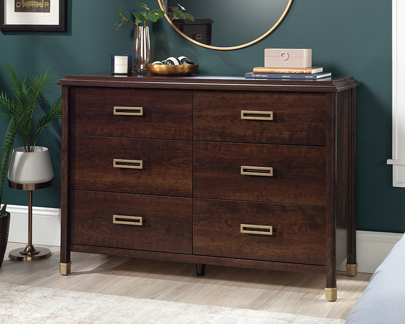 sauder dresser Sauder 1934 Modern 6-Drawer Dresser in Deco Cherry